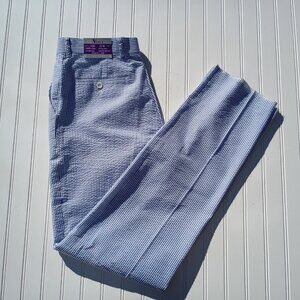 VINCI Seersucker Pants Men's 32 Blue White Pinstriped Classic Straight Leg NWT